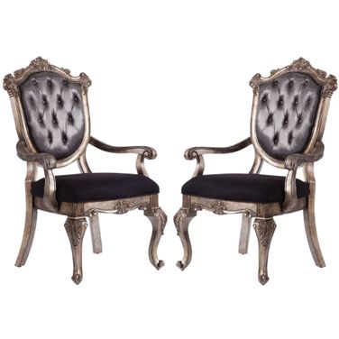 Acme Chantelle Button Tufted Back Seat Dining Arm Chair (Set of 2) in Antique Platinum
