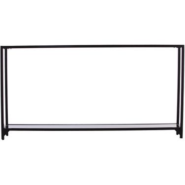 56 Inch Glass Frame Console Table with Shelves In Clear and Black