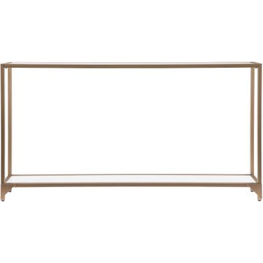 56 Inch Glass Mirrored Frame Console Table with Shelves In Clear and Gold