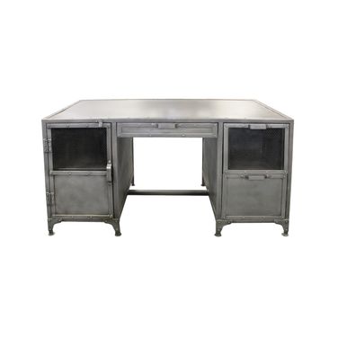 56 Inch Metal Computer Desk with Three Drawers In Gray