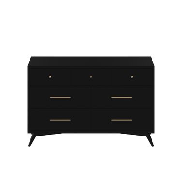 56 Inch Solid Wood Seven Drawer Double Dresser In Black