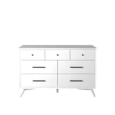 56 Inch Solid Wood Seven Drawer Double Dresser In White