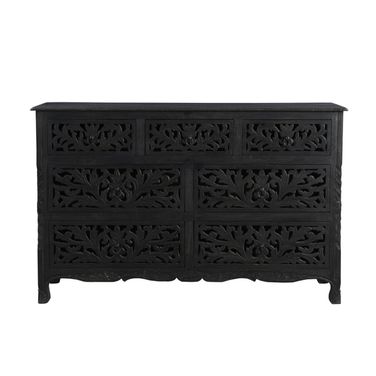 57 Inch Solid Wood Seven Drawer Dresser In Black
