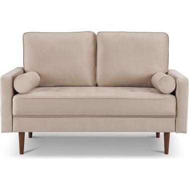 57 Inch Velvet Loveseat and Toss Pillows In Beige and Dark Brown