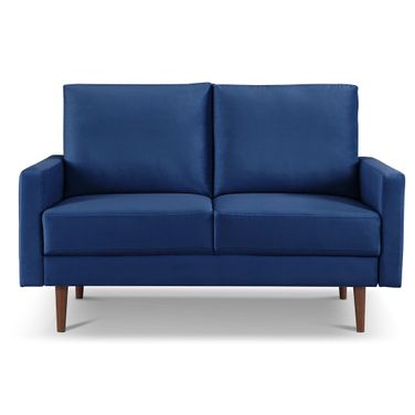 57 Inch Velvet Loveseat In Blue and Dark Brown