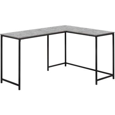 58 Inch Computer Desk In Grey Stone-Look And Black Metal Corner