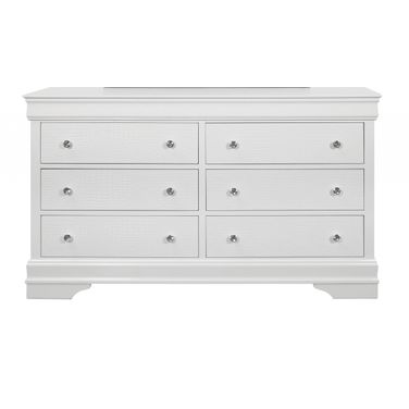 58 Inch Solid Wood Six Drawer Double Dresser In Metallic White