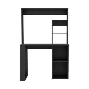 58 Inch Wood Computer Desk with Hutch In Black