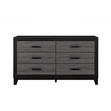 58 Inch Wood Six Drawer Double Dresser In Black and Gray