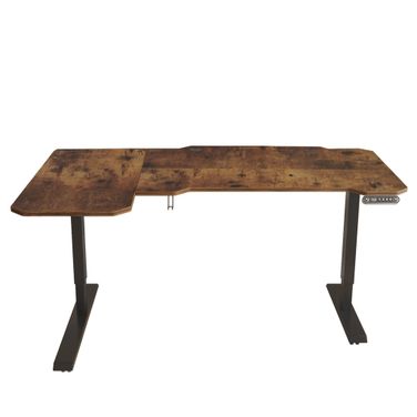 59 Inch Adjustable L Shape Computer Desk In Black and Brown