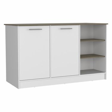 59 Inch Kitchen Island with Storage In White and Brown