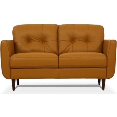 59 Inch Leather Loveseat In Camel and Brown