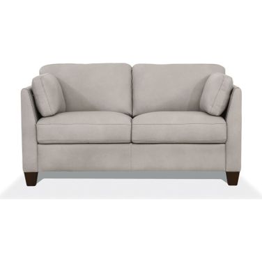 59 Inch Leather Loveseat In Off White and Brown