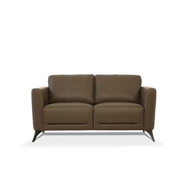 59 Inch Leather Loveseat In Silver and Brown