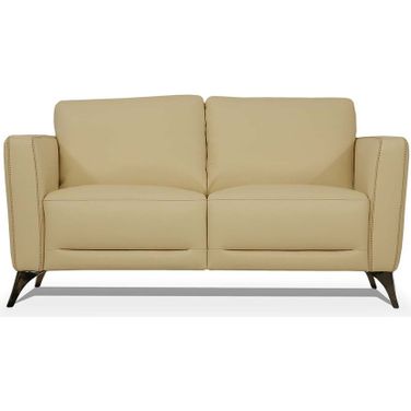 59 Inch Leather Loveseat In Silver and Cream