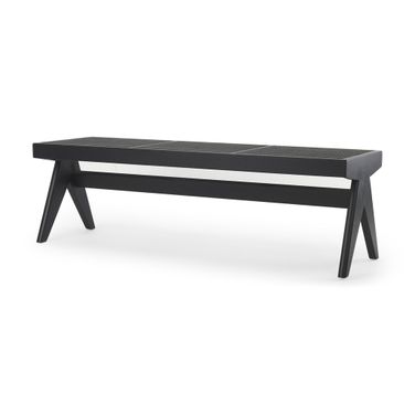 59 Inch Solid Wood and Cane Dining Bench In Black