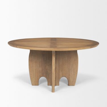 59 Inch Solid Wood Pedestal Base Round Top Dining Table In Brown