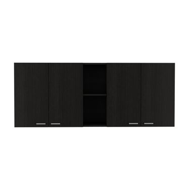 59 Inch Wood Wall mounted Accent Cabinet with Five Shelves In Black