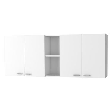 59 Inch Wood Wall Mounted Accent Cabinet with Four Doors In White