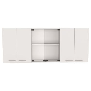 59 Inch Wood Wall Mounted China Cabinet with Six Doors In White