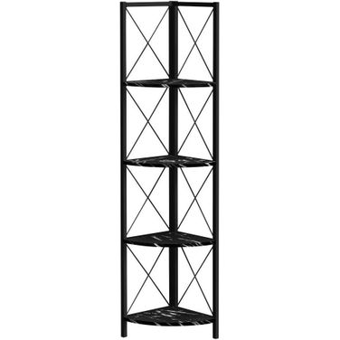 60 Inch Black Marble And Black Metal Corner Bookcase