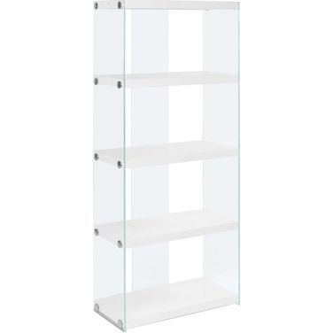 60 Inch Bookcase In Glossy White With Tempered Glass I 3289
