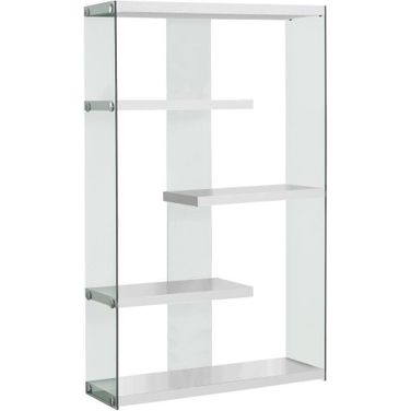 60 Inch Bookcase In Glossy White With Tempered Glass