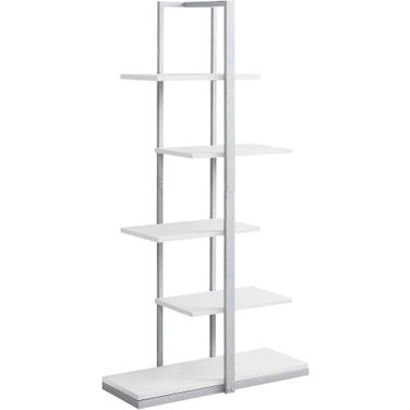 60 Inch Bookcase In White Silver Metal