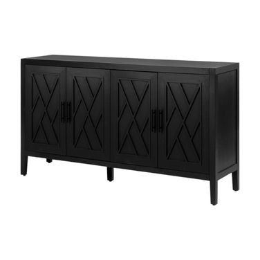 60 Inch Distressed Sideboard with Four Doors In Black