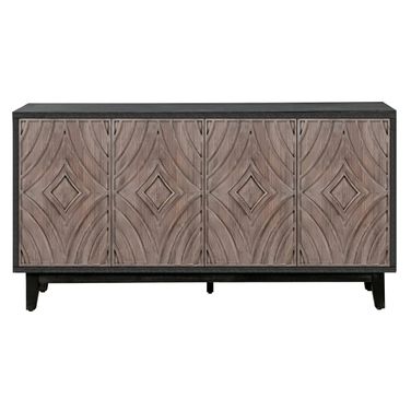 60 Inch Distressed Wood Sideboard with Four Doors In Brown and Charcoal
