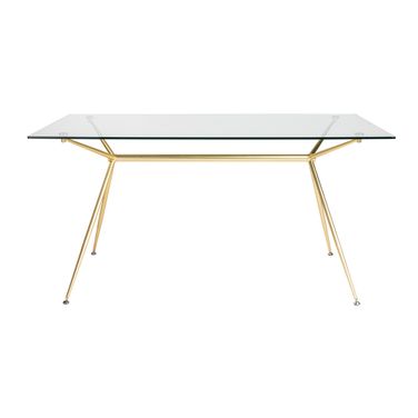 60 Inch Glass and Steel Dining Table In Clear and Gold