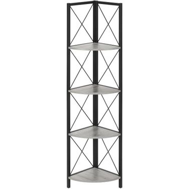 60 Inch Grey And Black Metal Corner Etagere Bookcase