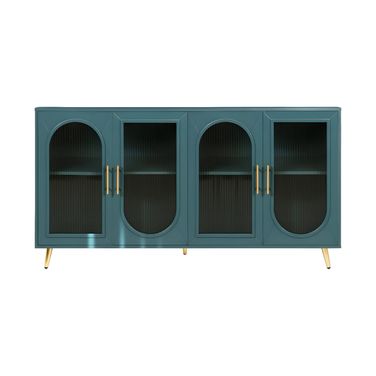 60 Inch Ribbed Texture Sideboard with Four Doors In Teal Blue
