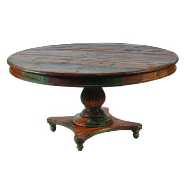 60 Inch Rounded Solid Wood Pedestal Base Dining Table In Brown