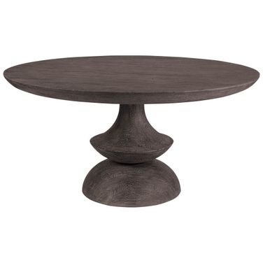 60 Inch Rounded Solid Wood Pedestal Base Dining Table In Gray