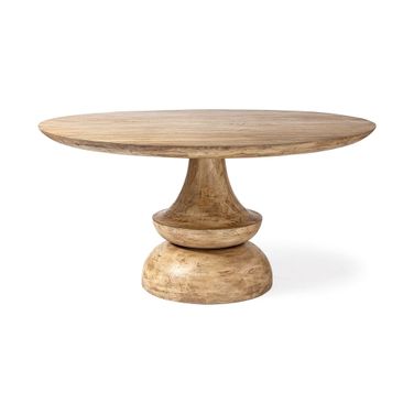 60 Inch Rounded Solid Wood Pedestal Base Dining Table In Natural