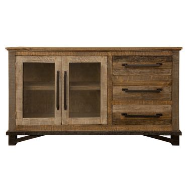 60 Inch Solid and Manufactured Wood Distressed Buffet Table In Brown