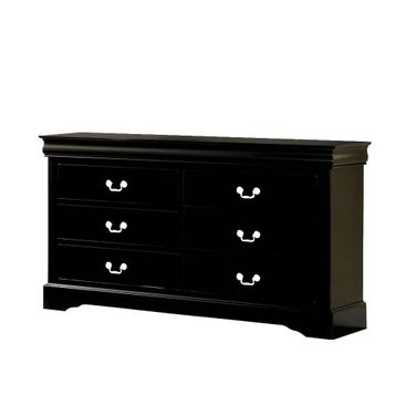 60 Inch Solid and Manufactured Wood Six Drawer Double Dresser In Black
