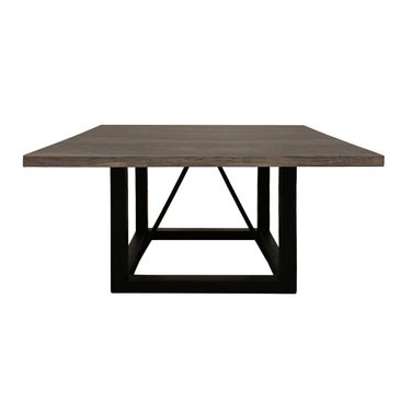 60 Inch Solid Wood and Iron Frame Base Square Dining Table In Dark Brown and Black