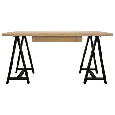 60 Inch Solid Wood Executive Desk In Ivory and Black