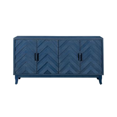 60 Inch Textural Chevron Distressed Wood Sideboard with Four Doors In Blue