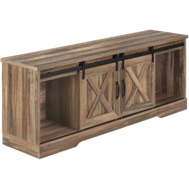 60 Inch Tv Stand In Brown Reclaimed-Look With 2 Sliding Doors