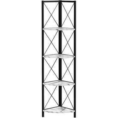 60 Inch White Marble And Black Metal Corner Bookcase
