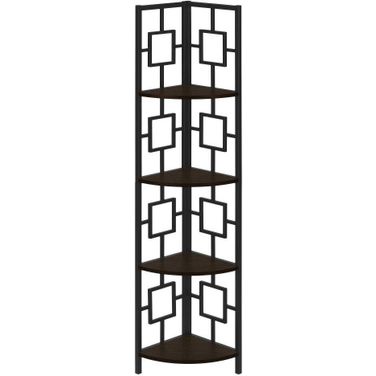 62 Inch Dark Taupe Black Metal Corner Etagere In Espresso