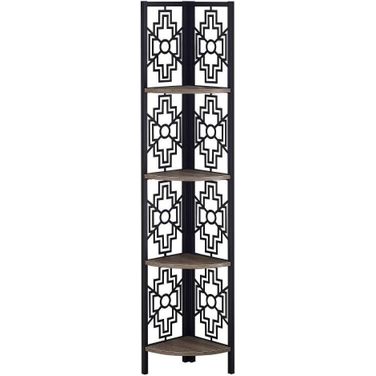 62 Inch Dark Taupe Black Metal Corner Etagere I 3621