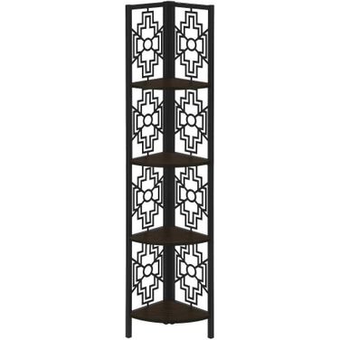 62 Inch Espresso Black Metal Corner Etagere