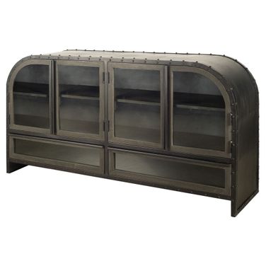 62 Inch Iron Two Drawer Sideboard with Four Glass Doors In Dark Brown