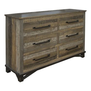 62 Inch Solid Wood Six Drawer Double Dresser In Brown