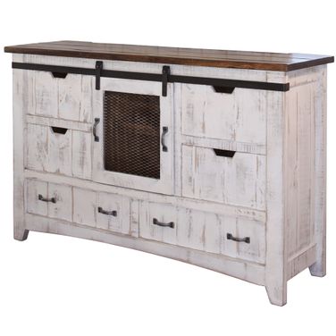 62 Inch Solid Wood Six Drawer Triple Dresser In Antiqued White