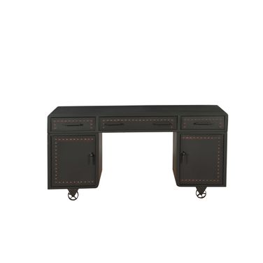 63 Inch Metal Executive Desk with Two Cabinets Three Drawers In Gray
